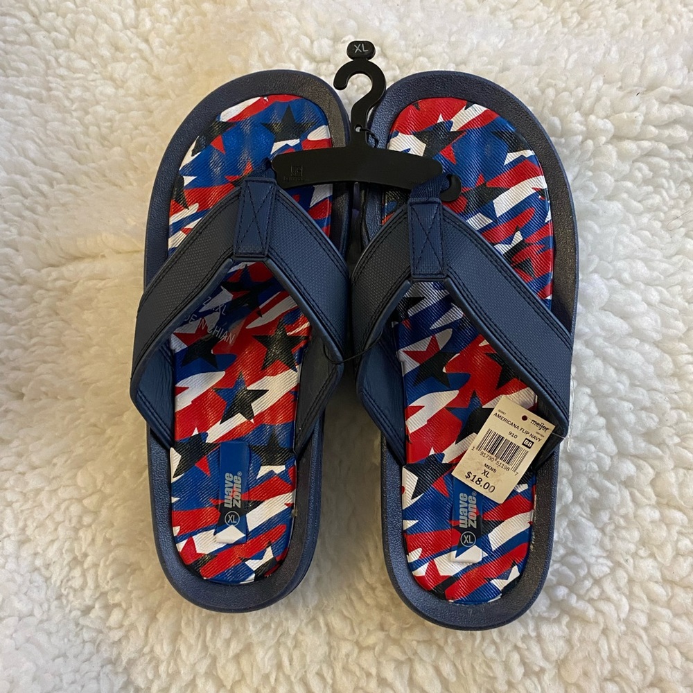 NWT-Men’s Wave Zone Americana Navy Flip-Flops-Size XL 12